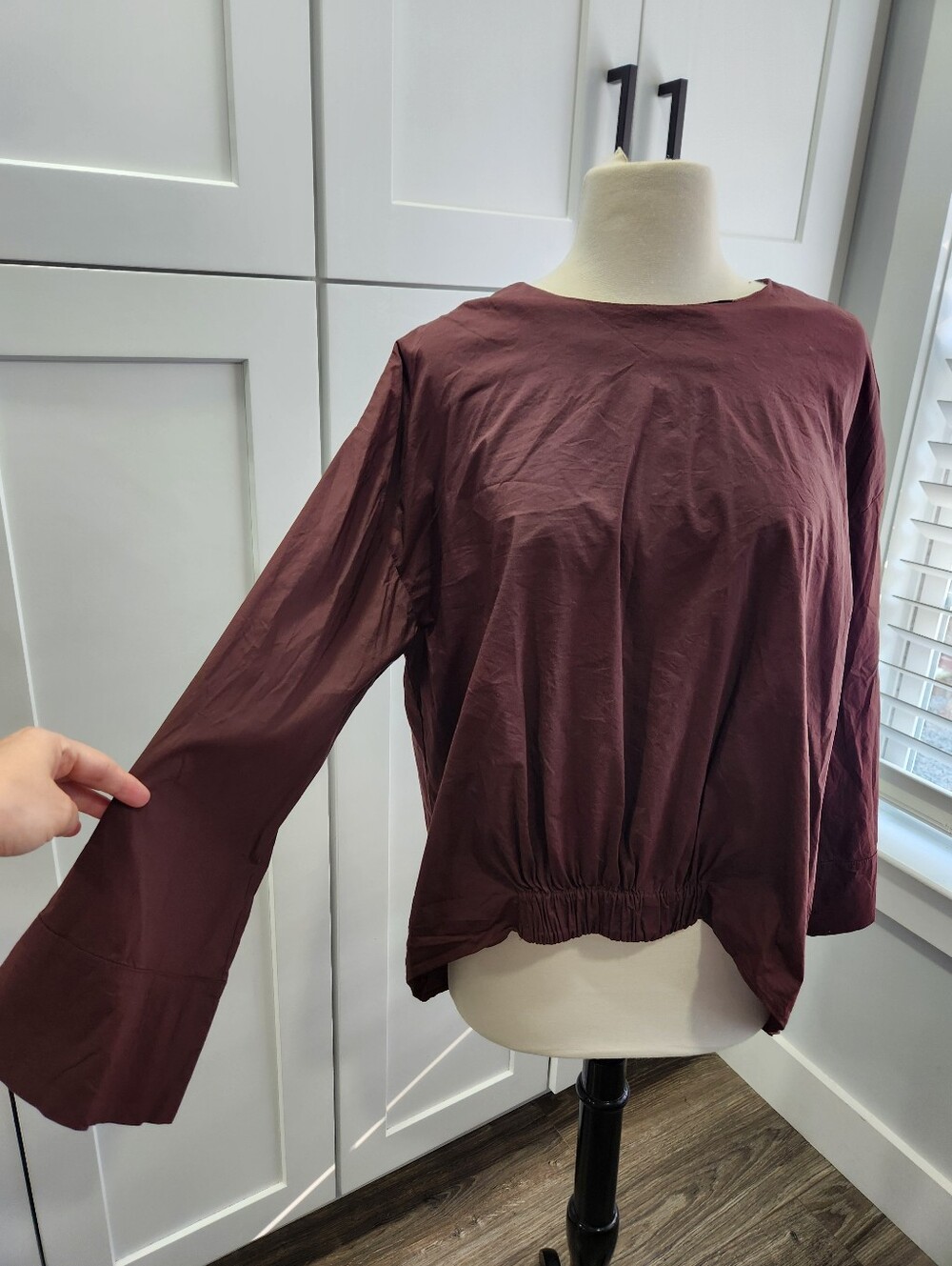 Liviana Conti Hi Low Relaxed Lagenlook Brown Long Wide Sleeves Cotton Blend Top